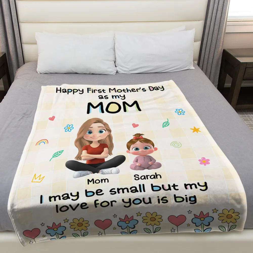 Happy First Mother's Day Personalized Fleece Blanket, Sweet Mom and Baby Illustration, Cozy Keepsake Gift for New Moms - Image 2