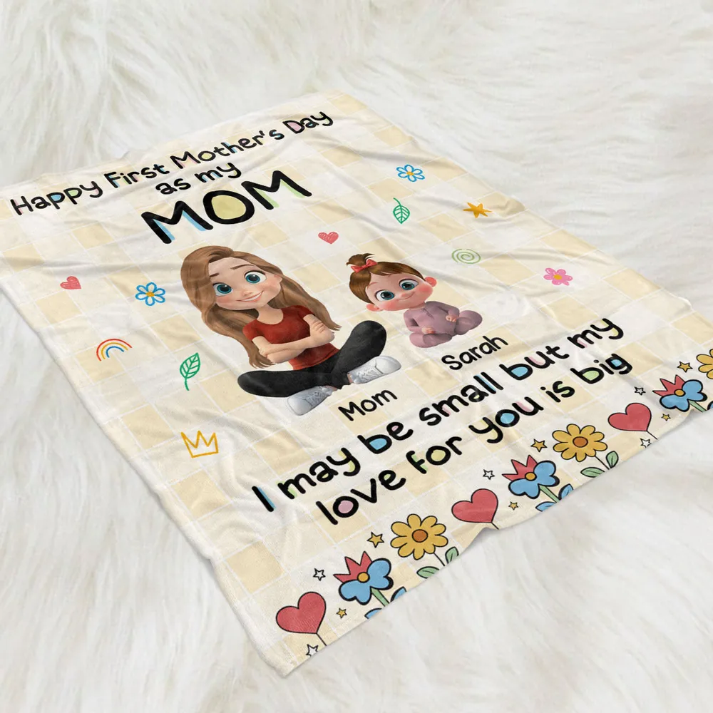 Happy First Mother's Day Personalized Fleece Blanket, Sweet Mom and Baby Illustration, Cozy Keepsake Gift for New Moms - Image 3