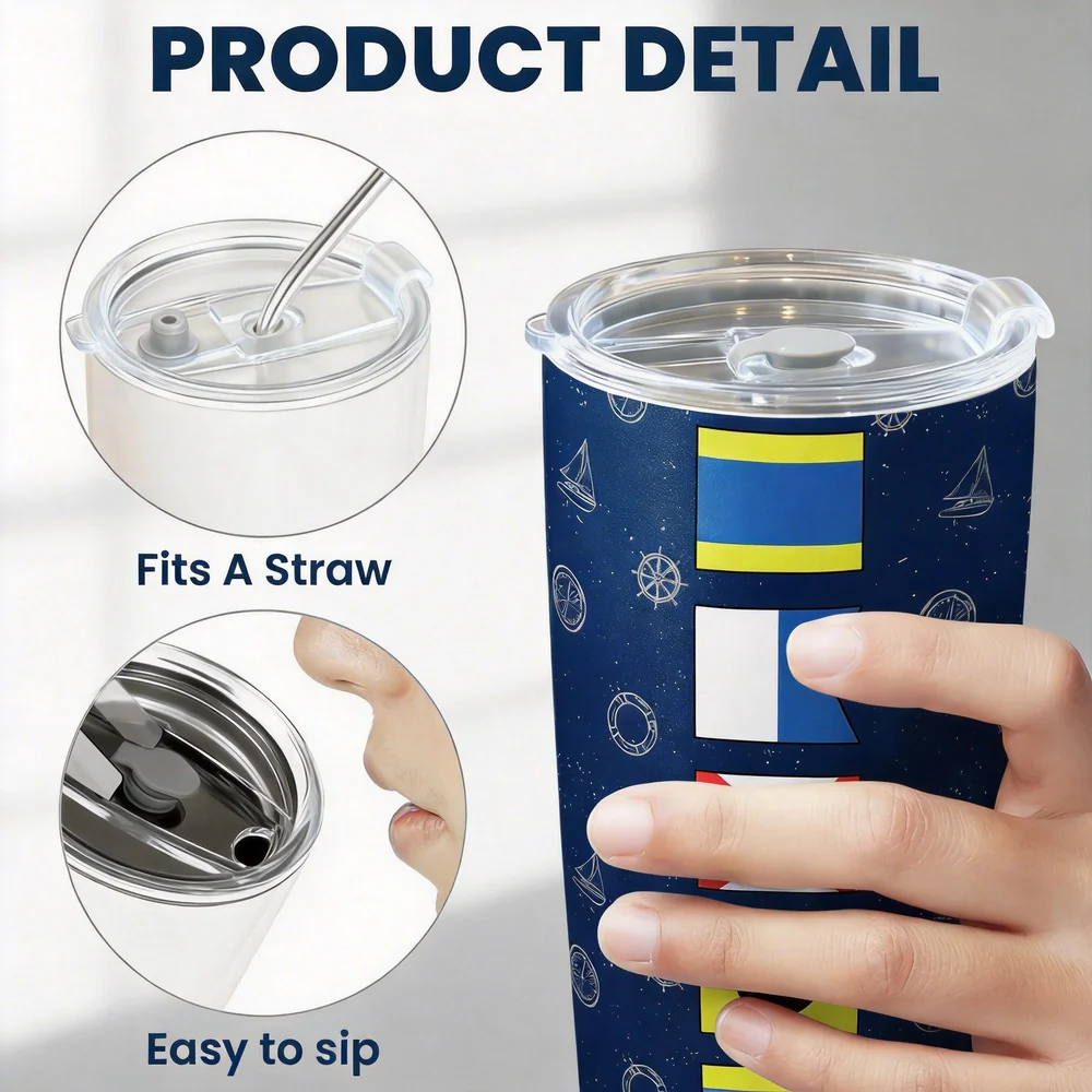 Navy Nautical Signal Flag Insulated Travel Tumbler, Personalized for a One of a Kind Gift - Sleek Travel Friendly Cup - Image 4