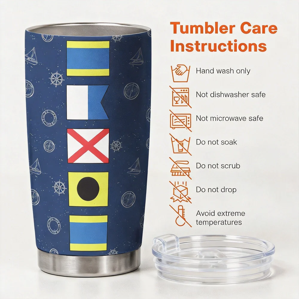 Navy Nautical Signal Flag Insulated Travel Tumbler, Personalized for a One of a Kind Gift - Sleek Travel Friendly Cup - Image 5