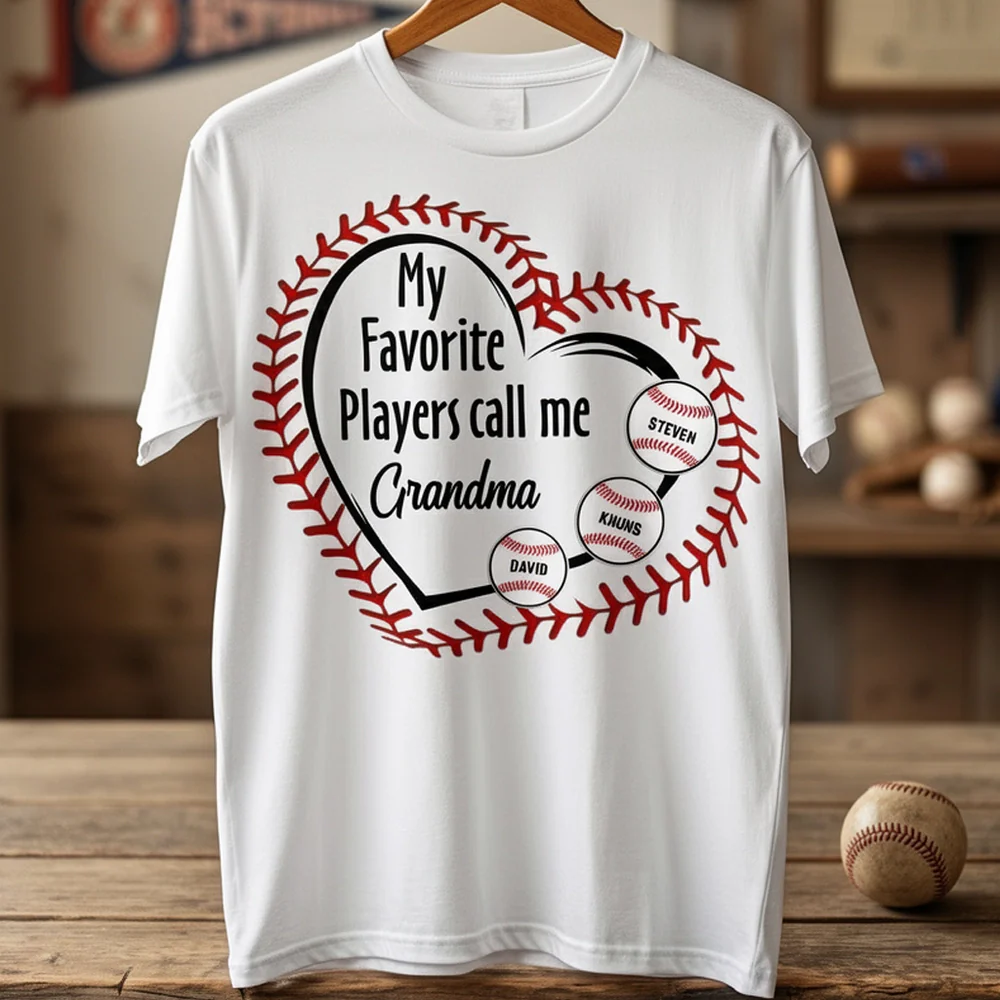 Personalized Baseball Grandma Classic Tee My Favorite Players Call Me Cute Heart & Baseball Design Unique Gift