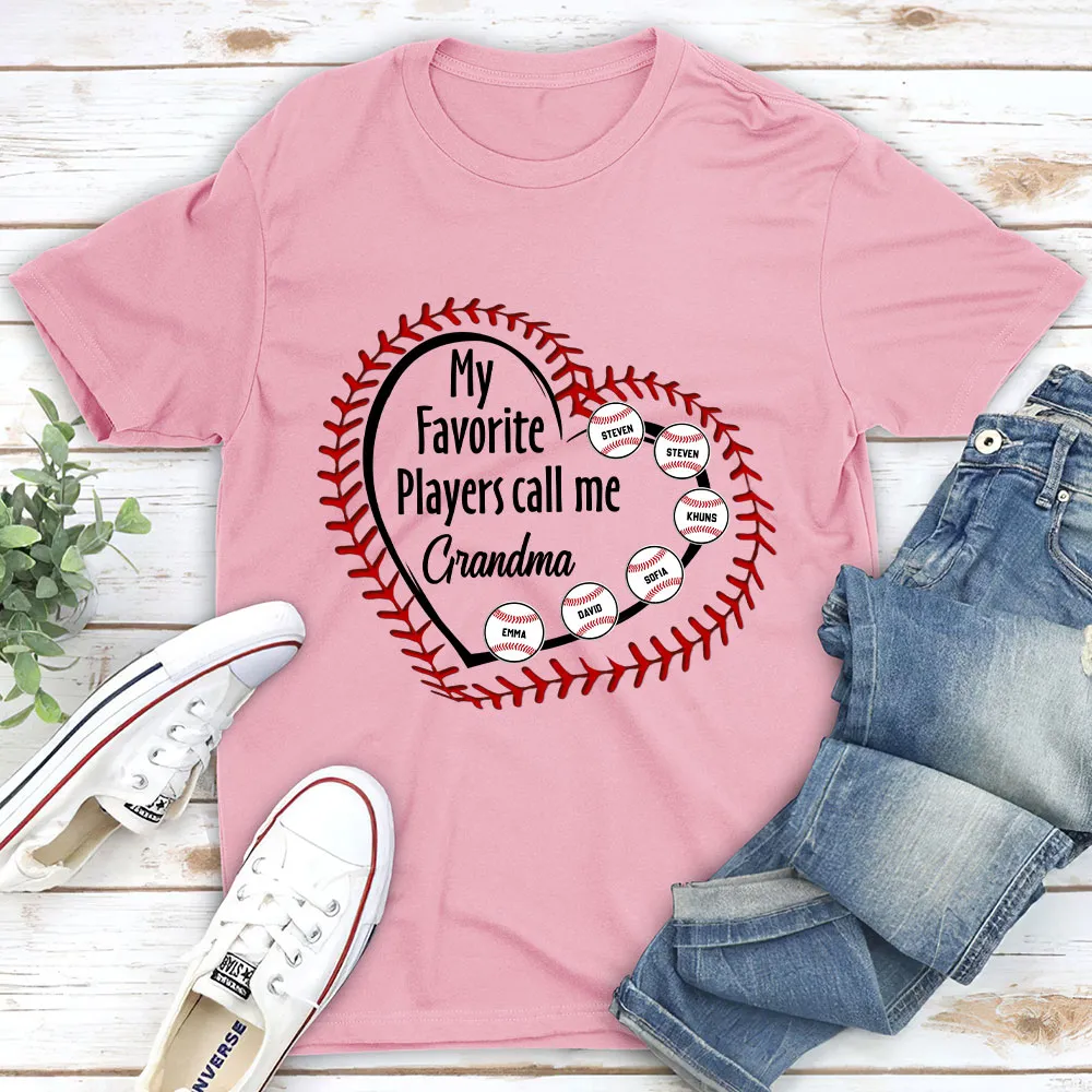 Personalized Baseball Grandma Classic Tee My Favorite Players Call Me Cute Heart & Baseball Design Unique Gift - Image 3