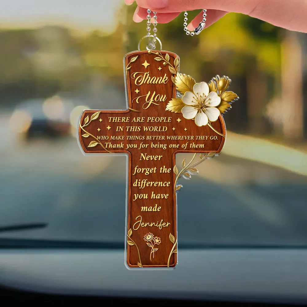 Acrylic Car Hanger Gratitude Cross With Flowers, Personalized Thank You Keepsake, Unique Appreciation Gift - Image 6