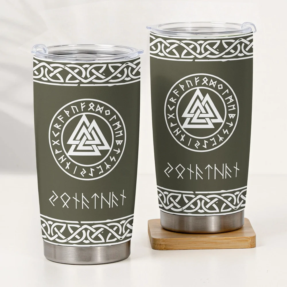 Norse Mythology Insulated Travel Tumbler, Personalized Rune Name Look - Sleek Celtic Knot Style, Creative Gift for Any Viking Fan - Image 2