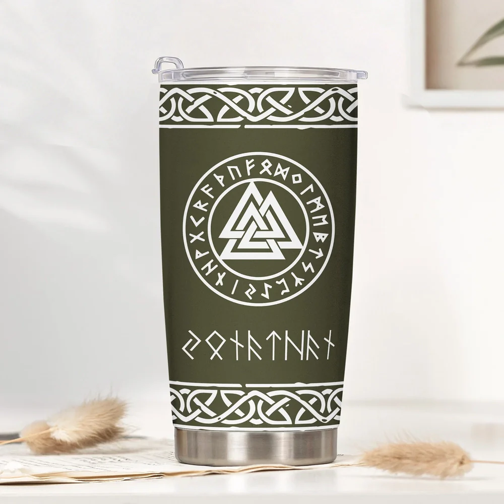 Norse Mythology Insulated Travel Tumbler, Personalized Rune Name Look - Sleek Celtic Knot Style, Creative Gift for Any Viking Fan - Image 3
