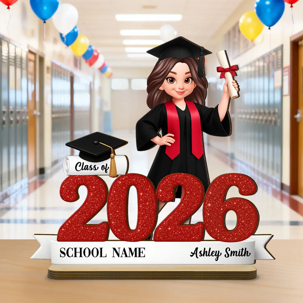 Custom Class Celebration 2-Layer Wooden Plaque, Cute Graduate Figure and Glitter Year Sign, Heartfelt Gift for Grad - Image 8
