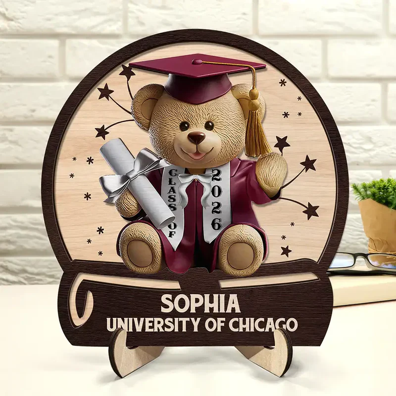 Custom Graduation Bear 2-Layer Wooden Plaque for Nursery or Living Room Display, Sweet Congrats Keepsake, Thoughtful Gift - Image 4