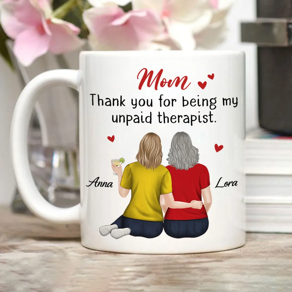 Ceramic Mug for Mom Funny Gratitude Quote With Two Women Hugging Back View Personalized Unique Mother's Day Gift - Image 2