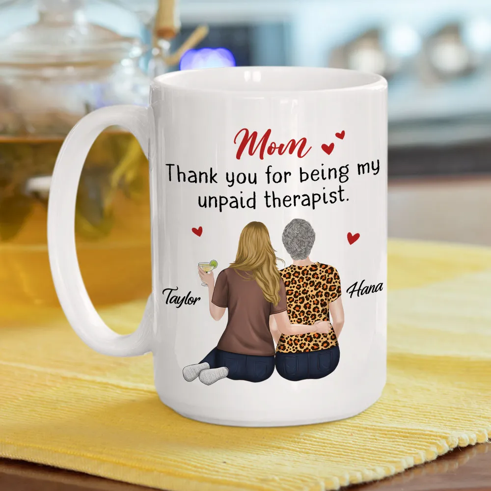 Ceramic Mug for Mom Funny Gratitude Quote With Two Women Hugging Back View Personalized Unique Mother's Day Gift - Image 5