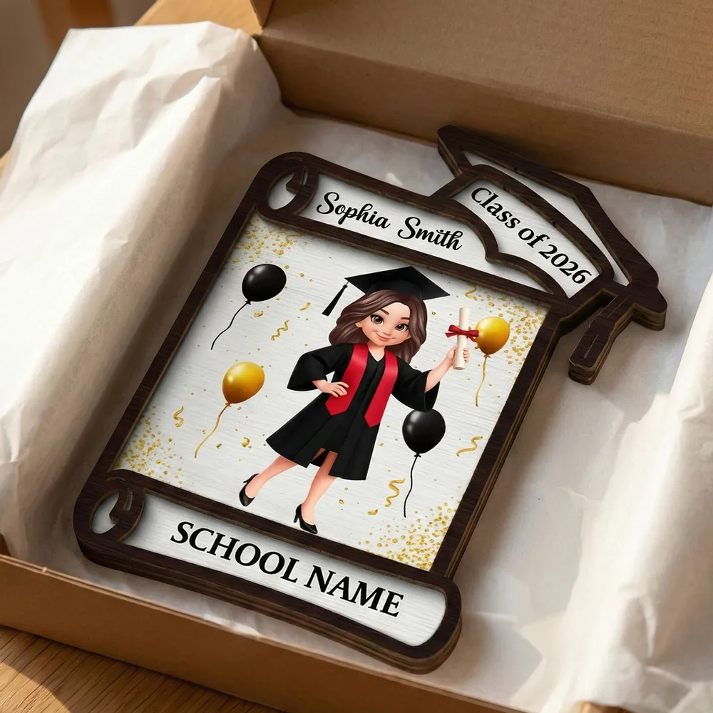 Class of Graduation 2-Layer Wooden Plaque Personalized Keepsake With Cap And Balloons For Desk Or Shelf Heartfelt Gift - Image 3