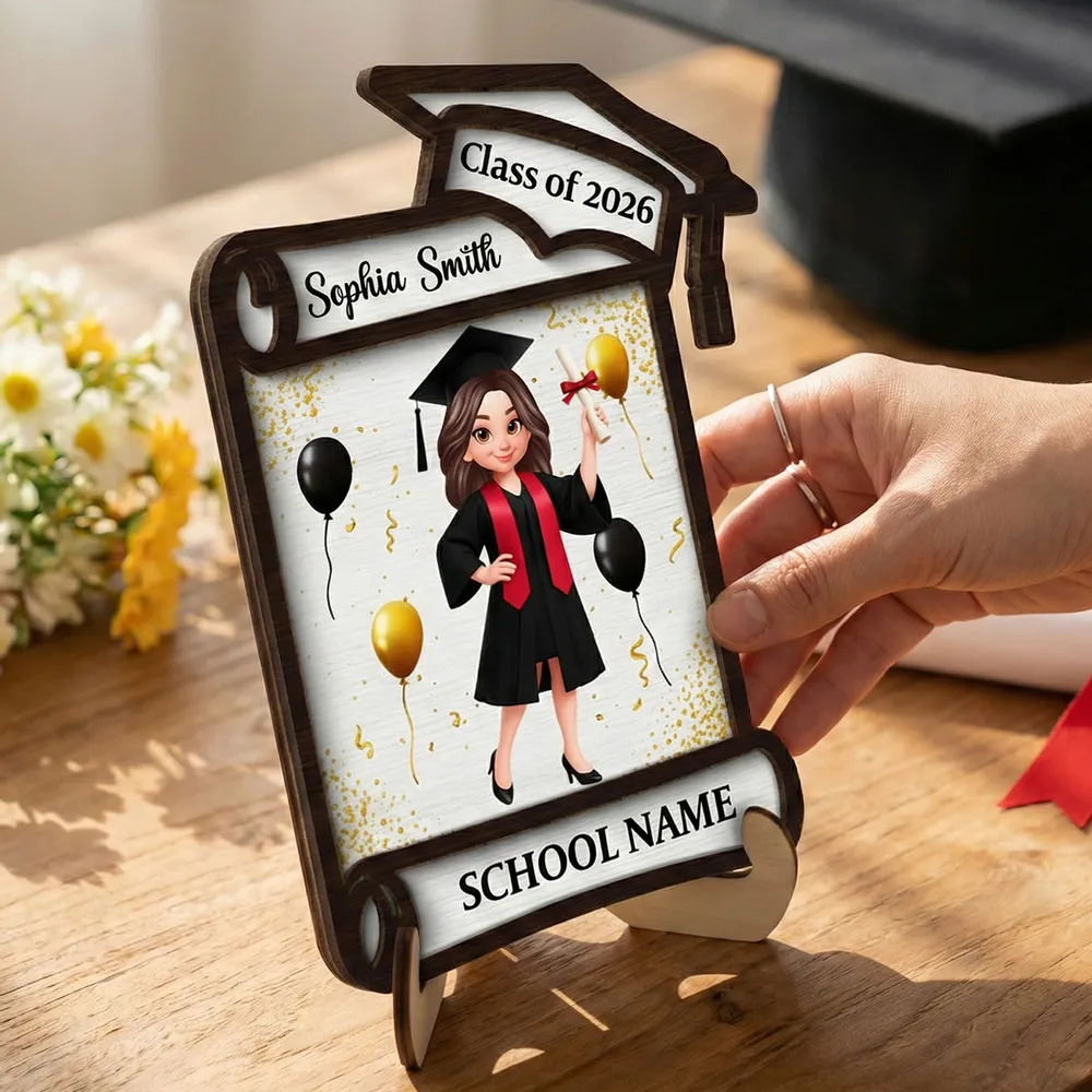 Class of Graduation 2-Layer Wooden Plaque Personalized Keepsake With Cap And Balloons For Desk Or Shelf Heartfelt Gift - Image 6
