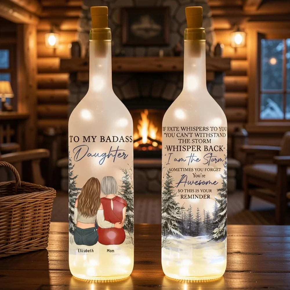 Personalized Bottle Lamp for Daughter, Cozy Warm Glow Winter Scene, Unique Gift From Mom With Encouraging Quote