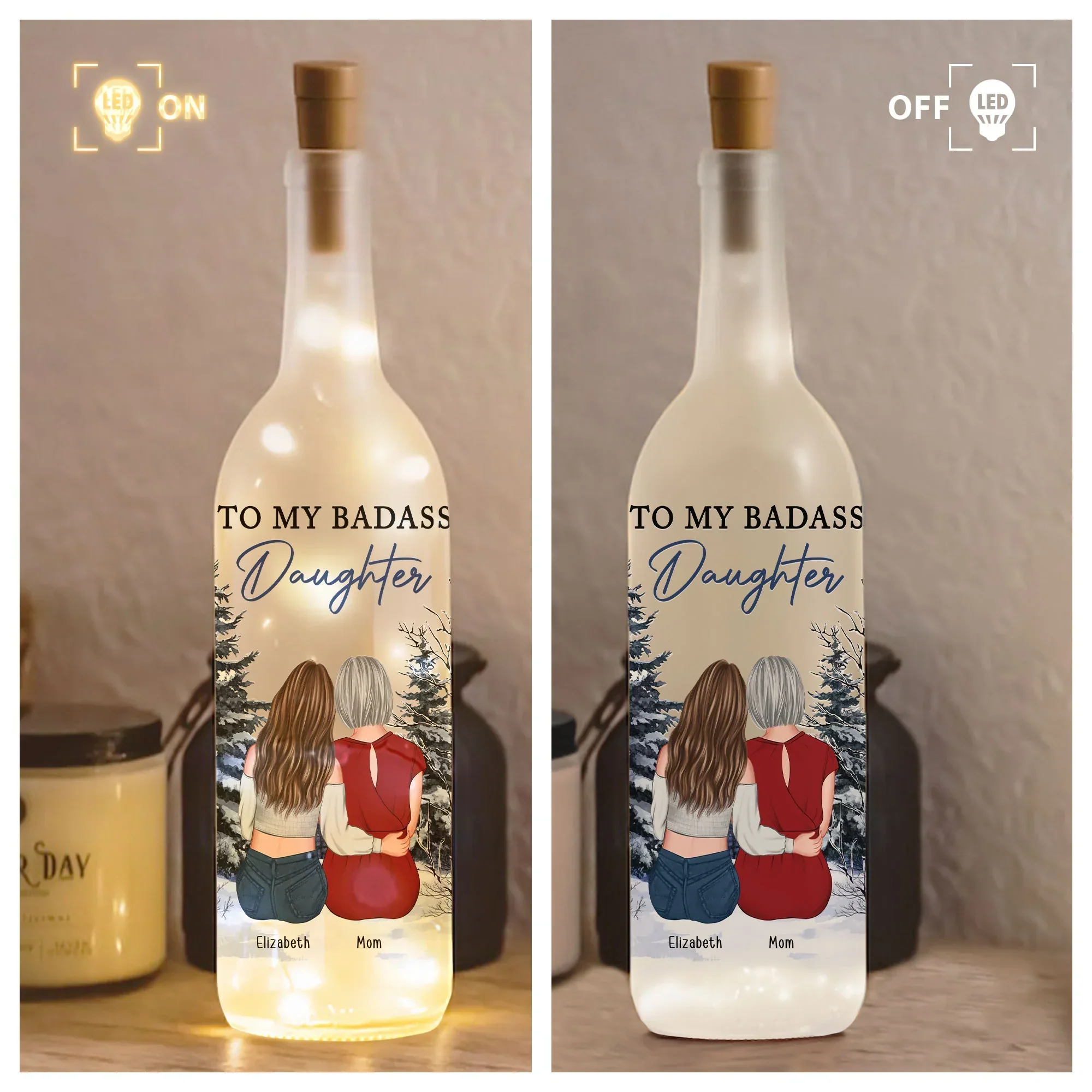 Personalized Bottle Lamp for Daughter, Cozy Warm Glow Winter Scene, Unique Gift From Mom With Encouraging Quote - Image 3