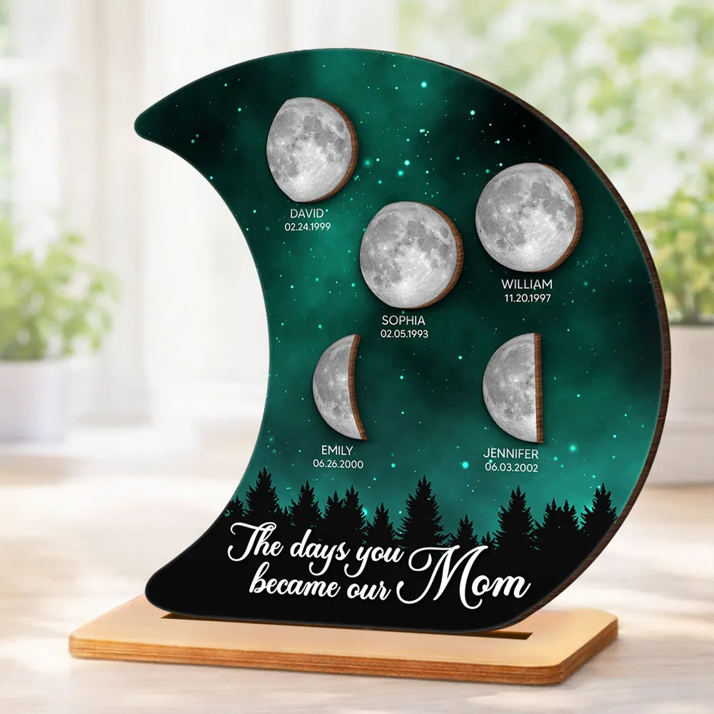 Personalized 2-Layer Wooden Plaque Moon Phase Galaxy Night for Mom The Days You Became Our Mom Unique Gift - Image 2