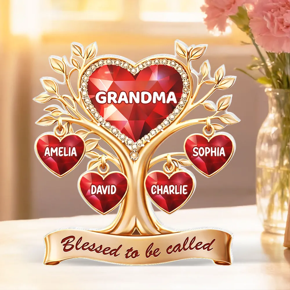 Personalized Shaped Acrylic Block Plaque Heart Family Tree for Grandma, 'Blessed to be called' Keepsake, Unique Gift - Image 2