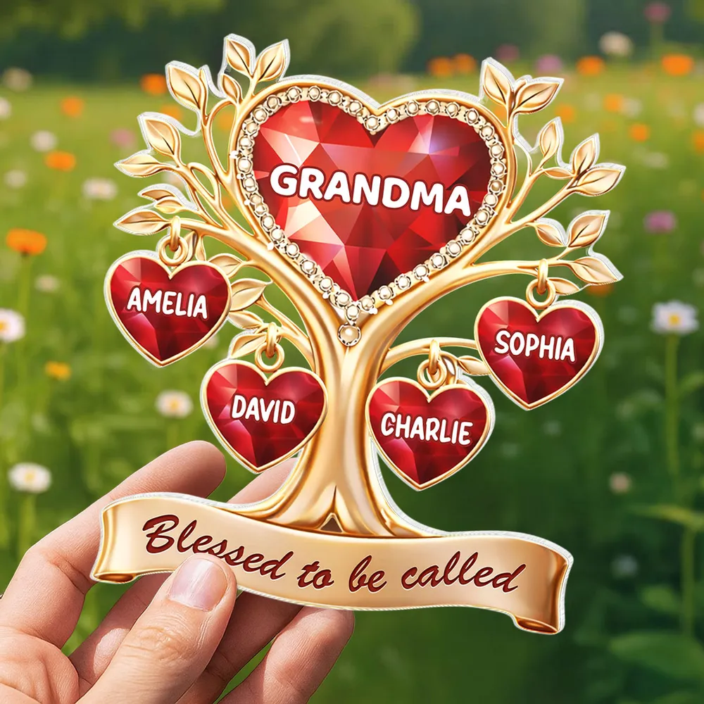 Personalized Shaped Acrylic Block Plaque Heart Family Tree for Grandma, 'Blessed to be called' Keepsake, Unique Gift - Image 3