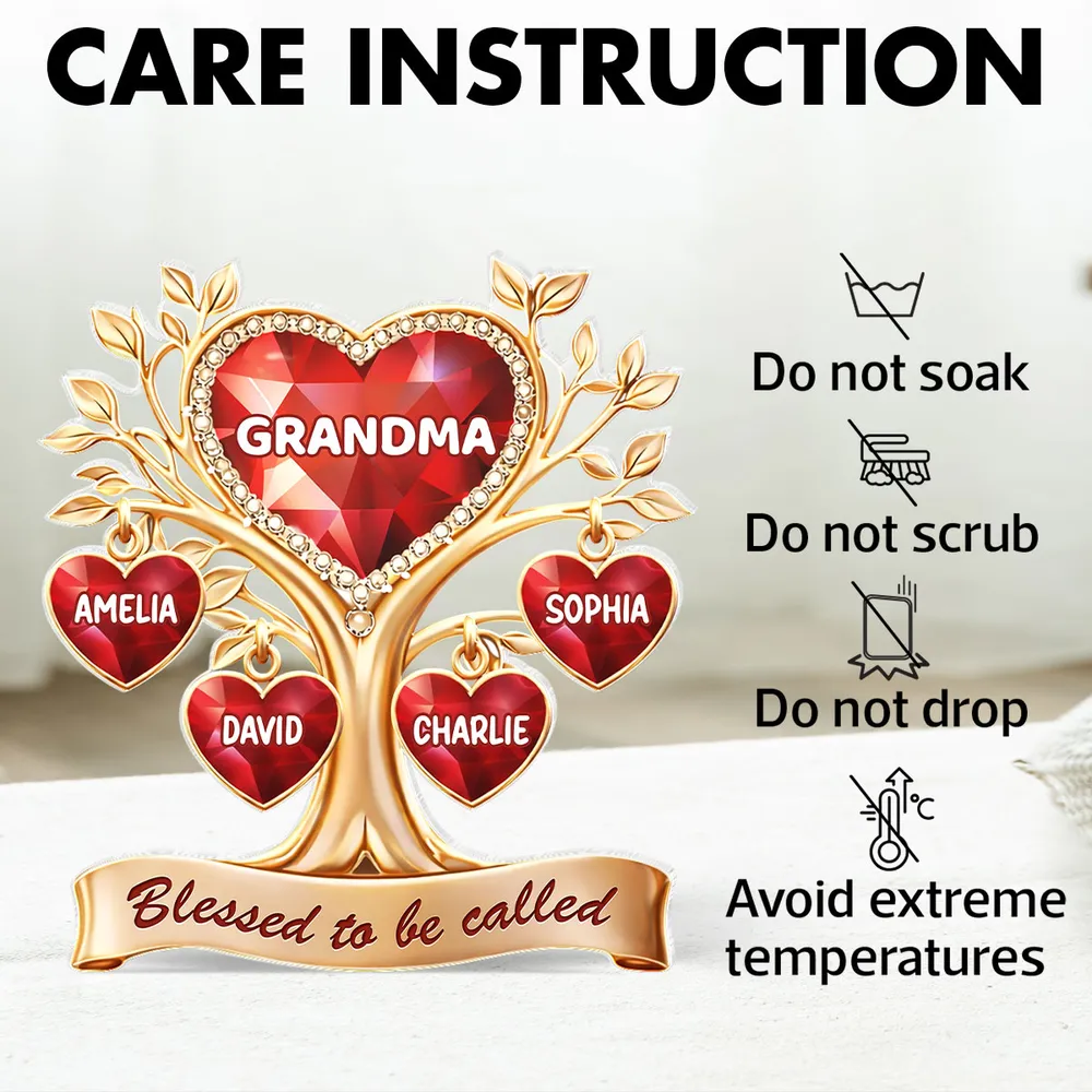 Personalized Shaped Acrylic Block Plaque Heart Family Tree for Grandma, 'Blessed to be called' Keepsake, Unique Gift - Image 5
