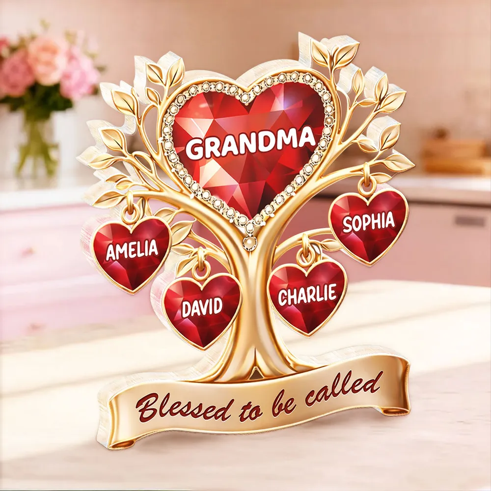 Personalized Shaped Acrylic Block Plaque Heart Family Tree for Grandma, 'Blessed to be called' Keepsake, Unique Gift - Image 6