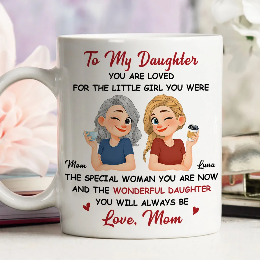 Personalized White Ceramic Mug for Daughter, Cute Mom and Daughter Coffee Design, Unique Gift From Mom - Image 3