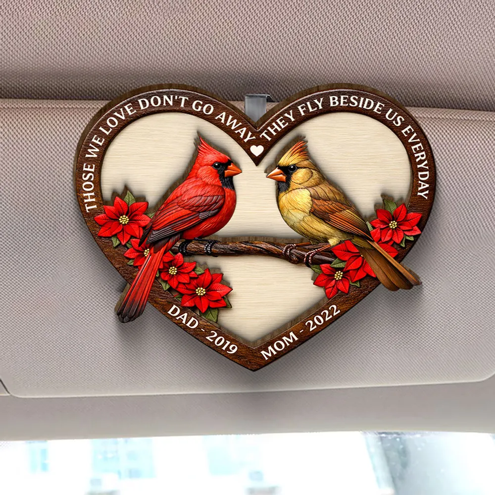 Personalized 2-Layer Wooden Car Visor Clip with Memorial Cardinal in Heart Frame, Unique Sympathy Gift for Loved One - Image 5