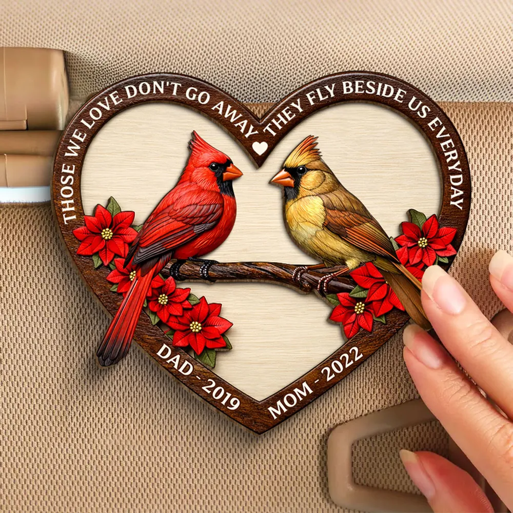 Personalized 2-Layer Wooden Car Visor Clip with Memorial Cardinal in Heart Frame, Unique Sympathy Gift for Loved One - Image 6