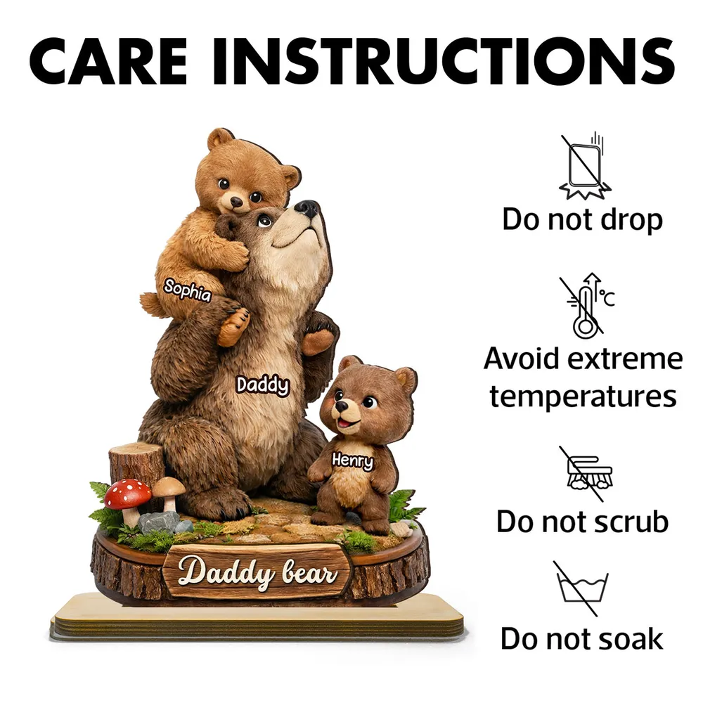 Personalized Papa Bear 2-Layer Wooden Plaque, Cute Bear Family Hugging Scene, Unique Father's Day Gift for Dad or Grandpa - Image 5