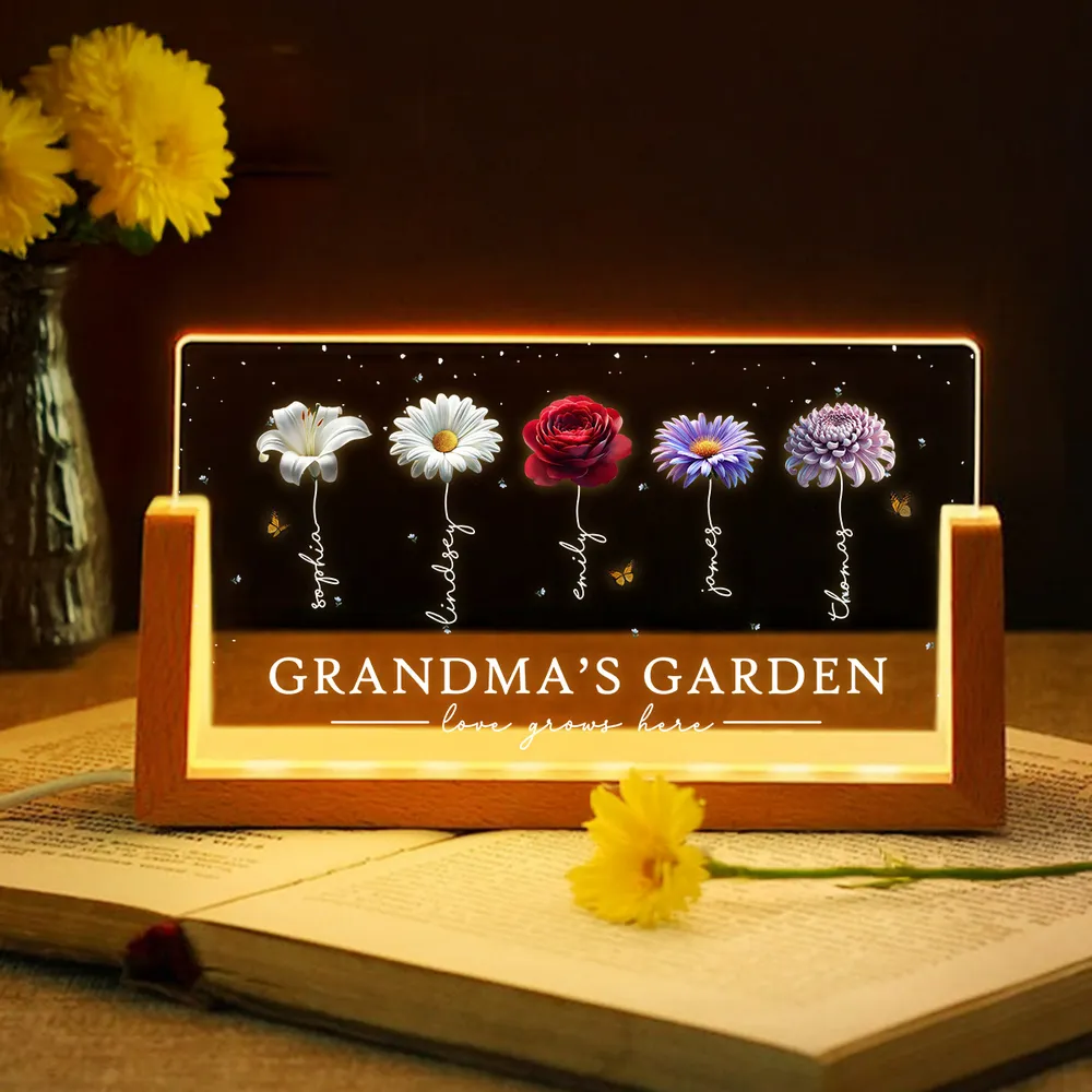 Personalized Grandma's Garden LED Light Frame With Birth Flowers, Cozy Nightstand Glow, Unique Gift For Grandma - Image 2