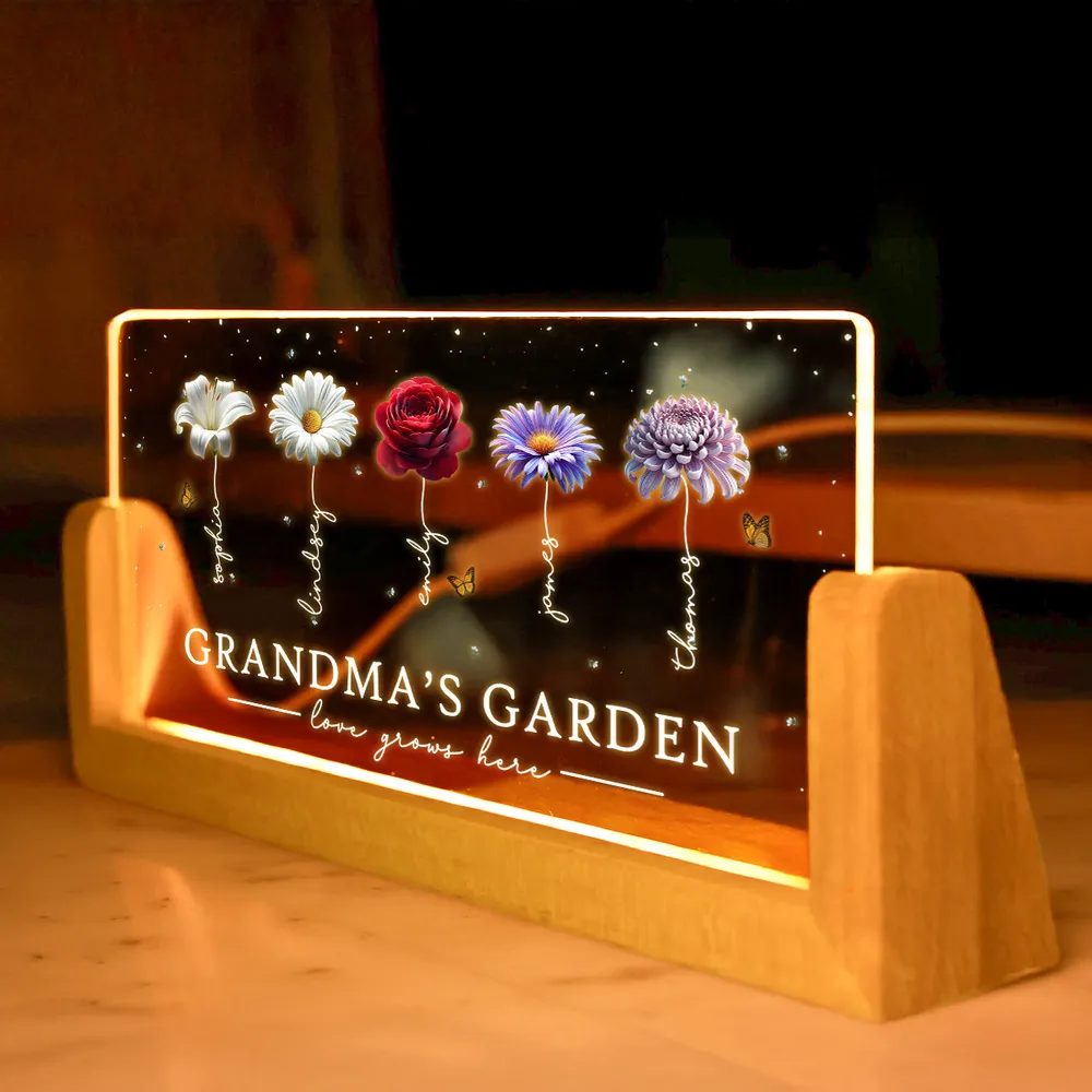 Personalized Grandma's Garden LED Light Frame With Birth Flowers, Cozy Nightstand Glow, Unique Gift For Grandma - Image 3