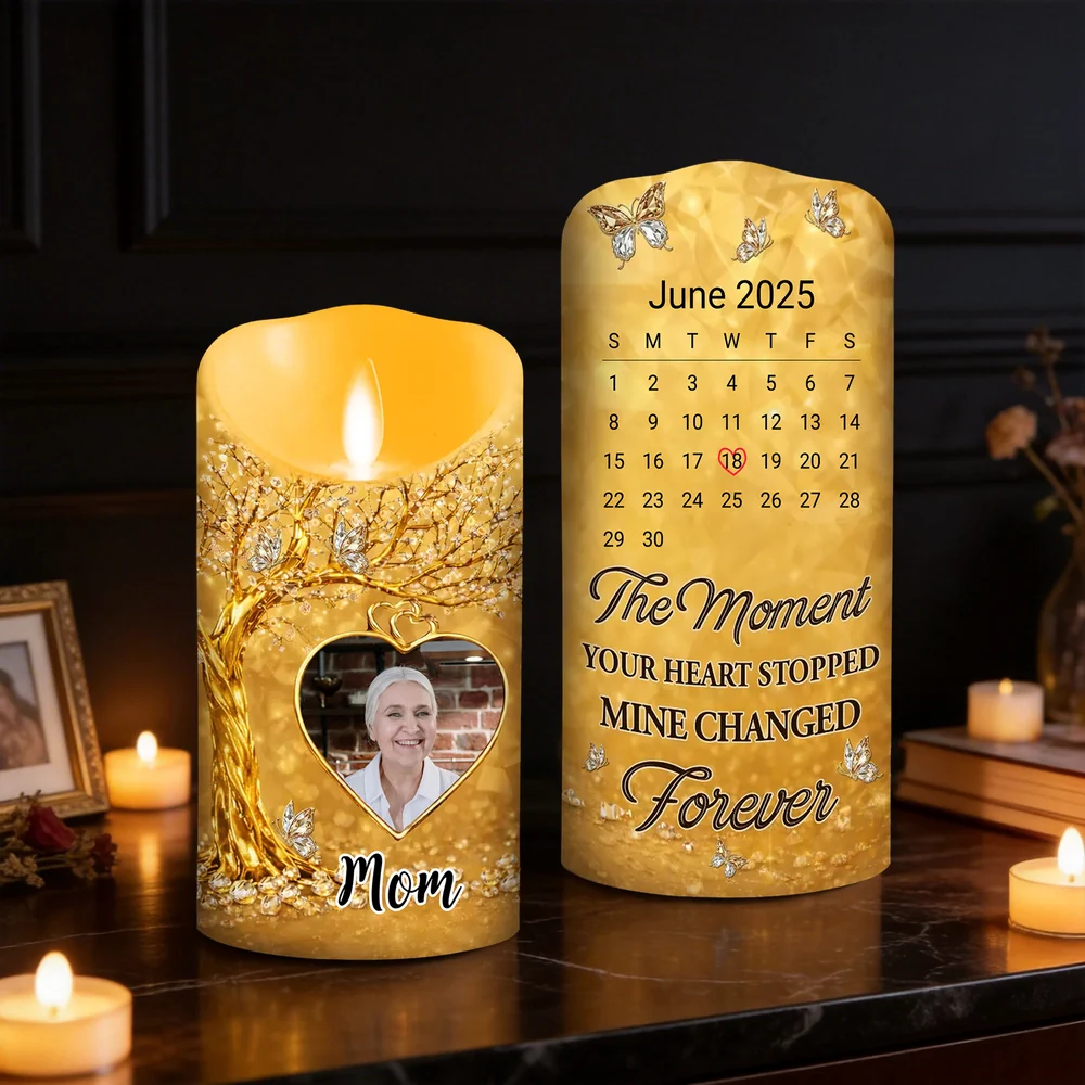Personalized Flameless LED Candle with Photo Calendar Heart Date Warm Glow Memorial Keepsake Unique Gift for Mom - Image 2
