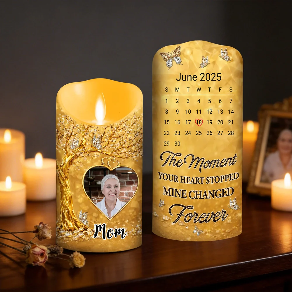 Personalized Flameless LED Candle with Photo Calendar Heart Date Warm Glow Memorial Keepsake Unique Gift for Mom - Image 5