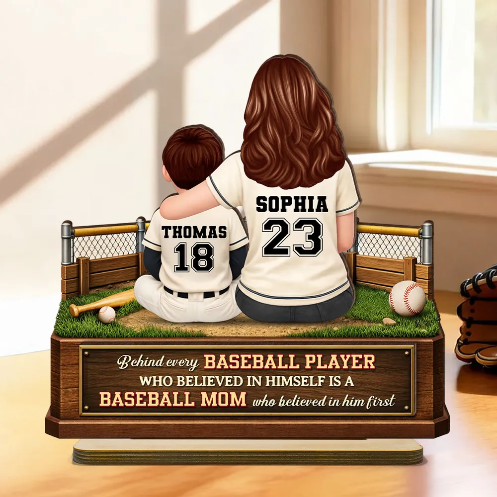 2-Layer Wooden Plaque Personalized Baseball Mom and Player Scene Heartfelt Home Display A Unique Gift for Mother's Day - Image 3