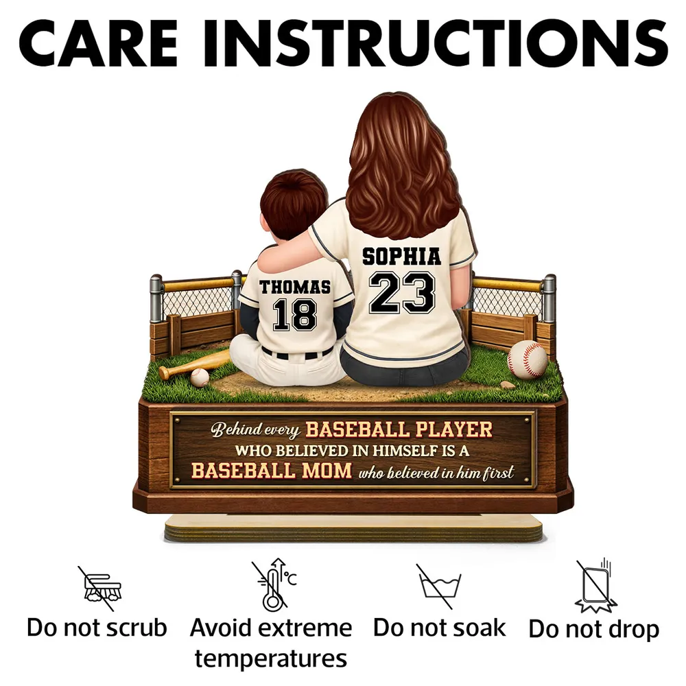 2-Layer Wooden Plaque Personalized Baseball Mom and Player Scene Heartfelt Home Display A Unique Gift for Mother's Day - Image 5