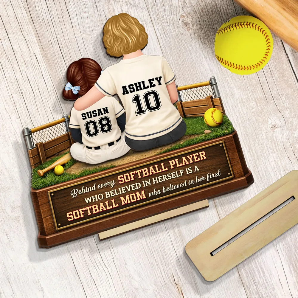 2-Layer Wooden Plaque Personalized Baseball Mom and Player Scene Heartfelt Home Display A Unique Gift for Mother's Day - Image 7