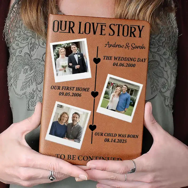 Personalized Leather Journal Our Love Story Photo Timeline for Couple - Unique Romantic Gift for Anniversary or Wedding - Image 2