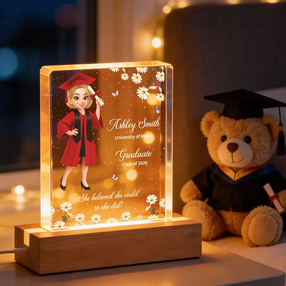 She Believed She Could So She Did Personalized Block LED Light Plaque for Graduates, Bedside Decor with Warm Light Gift - Image 8