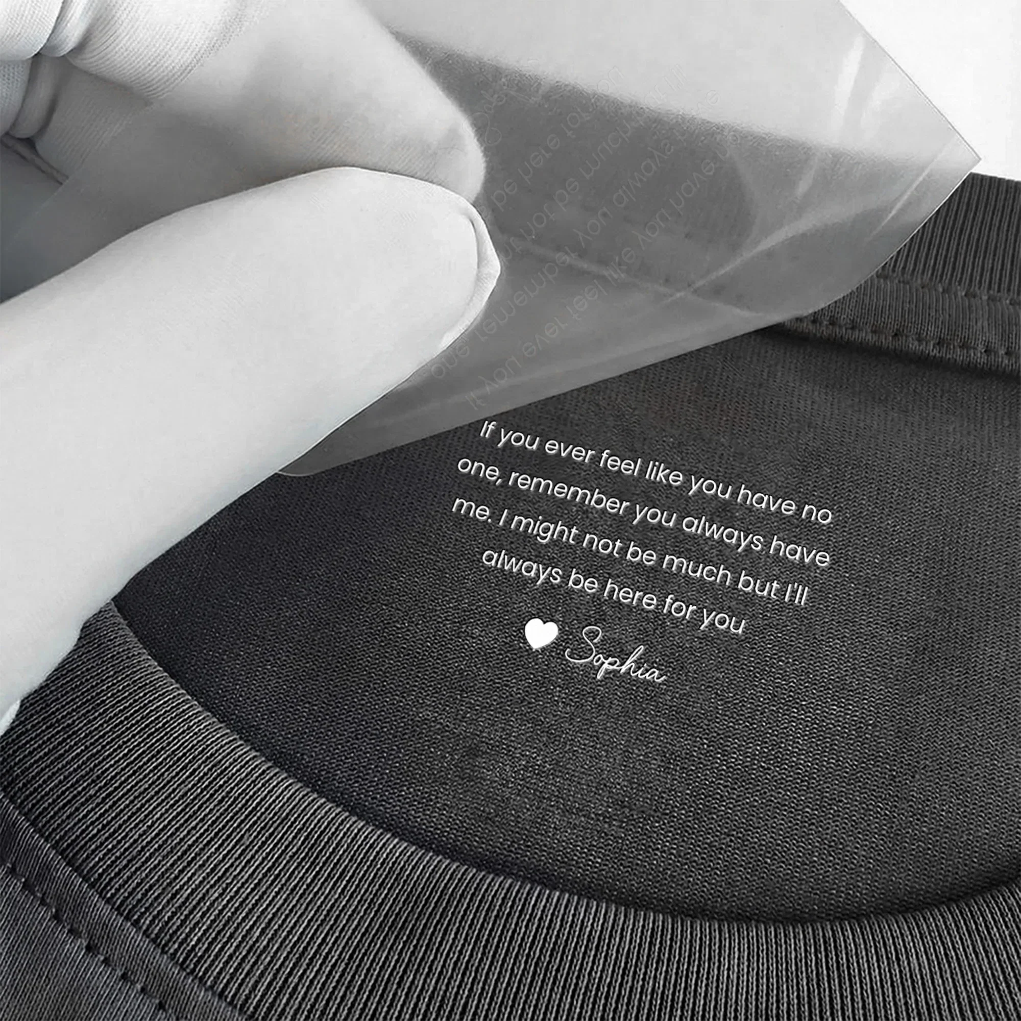 Personalized Classic Tee with Always Here For You Message, Minimal Text Heart Gift for Someone Special - Image 2