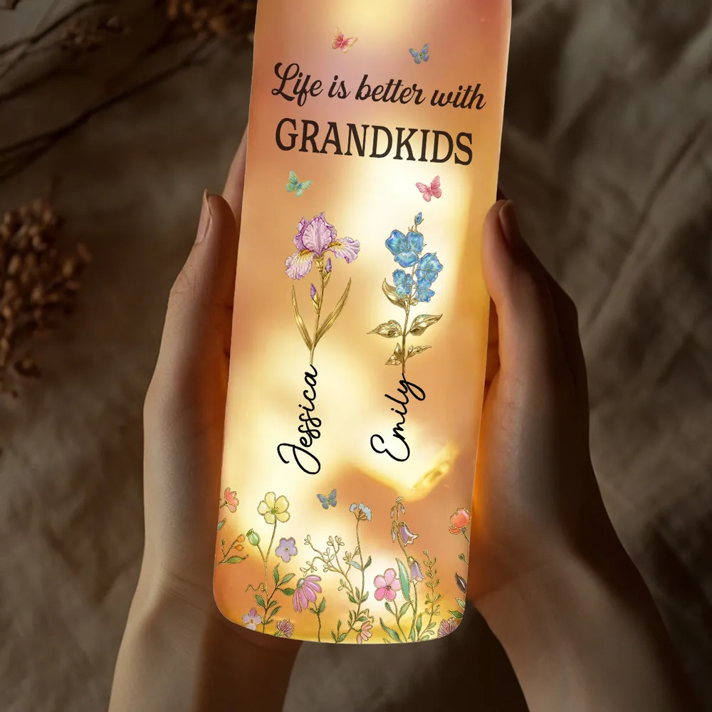 Bottle Lamp Personalized for Grandkids, Soft Warm Ambient Light with Wildflowers, Thoughtful Home Decor Gift for Grandma - Image 2