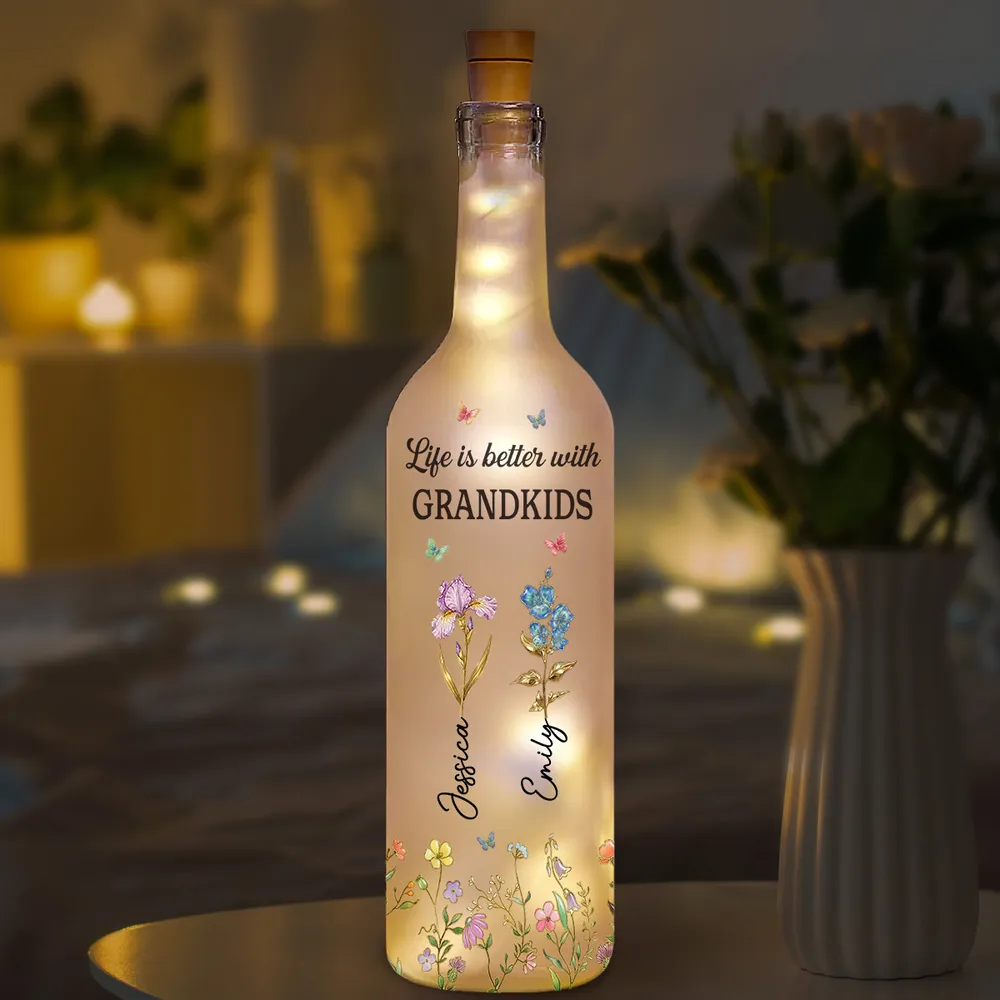 Bottle Lamp Personalized for Grandkids, Soft Warm Ambient Light with Wildflowers, Thoughtful Home Decor Gift for Grandma - Image 3