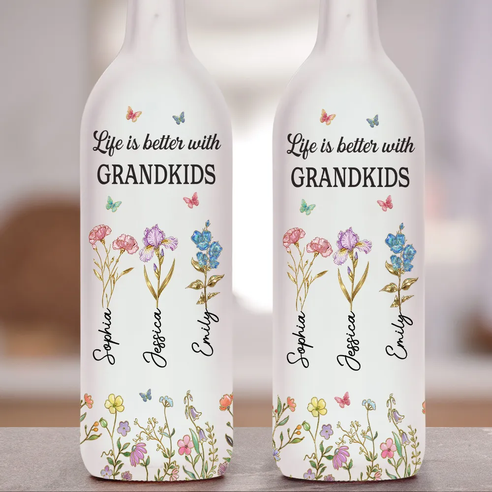 Bottle Lamp Personalized for Grandkids, Soft Warm Ambient Light with Wildflowers, Thoughtful Home Decor Gift for Grandma - Image 4