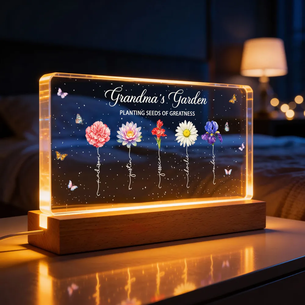 Grandma's Garden Block LED Light Plaque, Personalized Keepsake Lamp with Warm Glow, Thoughtful Gift for Grandma and Family - Image 3