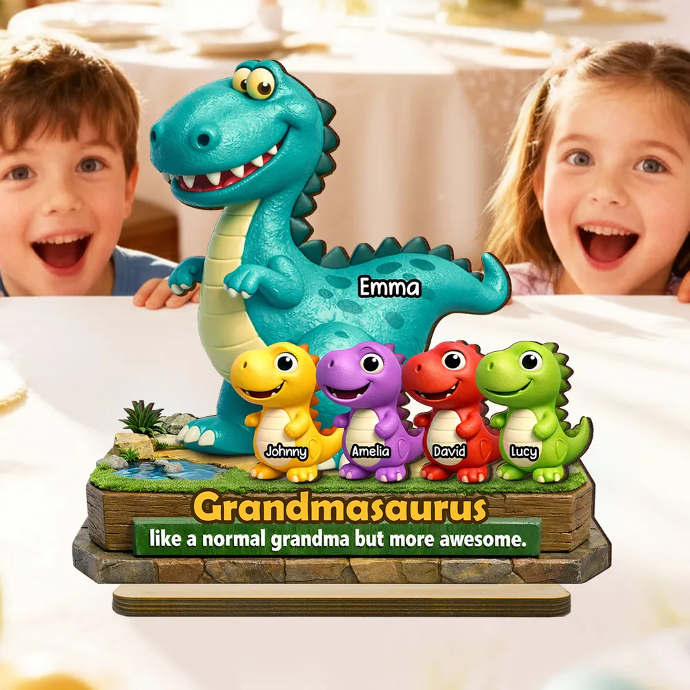 2-Layer Wooden Plaque Personalized Grandmasaurus With Cute Dino Kids - Sweet Living Room or Nursery Display, Creative Gift for Grandma - Image 2