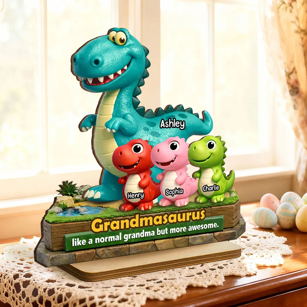 2-Layer Wooden Plaque Personalized Grandmasaurus With Cute Dino Kids - Sweet Living Room or Nursery Display, Creative Gift for Grandma - Image 3