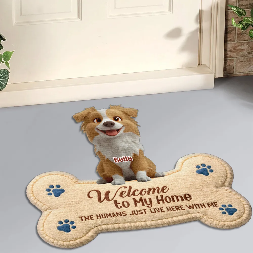 Shaped Doormat Welcome to Our Home The Humans Just Live Here with Us Personalized Funny Dog Decor Unique Gift - Image 2