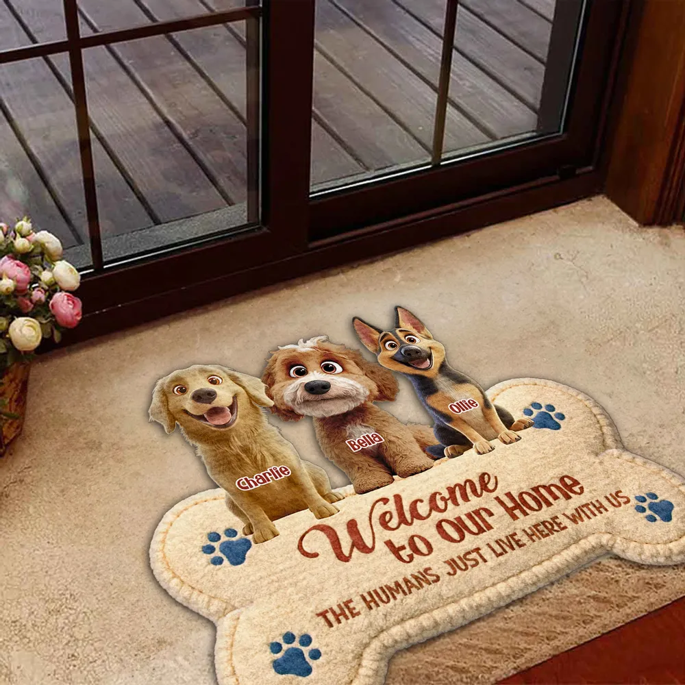 Shaped Doormat Welcome to Our Home The Humans Just Live Here with Us Personalized Funny Dog Decor Unique Gift - Image 4