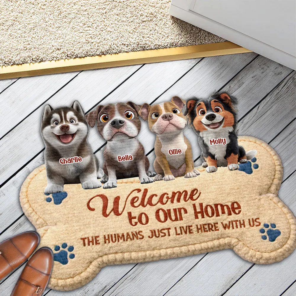Shaped Doormat Welcome to Our Home The Humans Just Live Here with Us Personalized Funny Dog Decor Unique Gift - Image 5