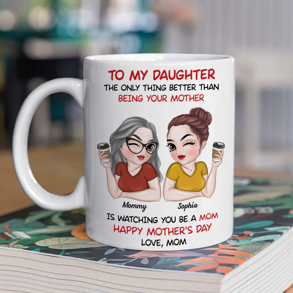 Personalized Ceramic Mug for Daughter, Cute Mom Daughter Coffee Characters, Happy Mother's Day, Unique Gift from Mom - Image 2