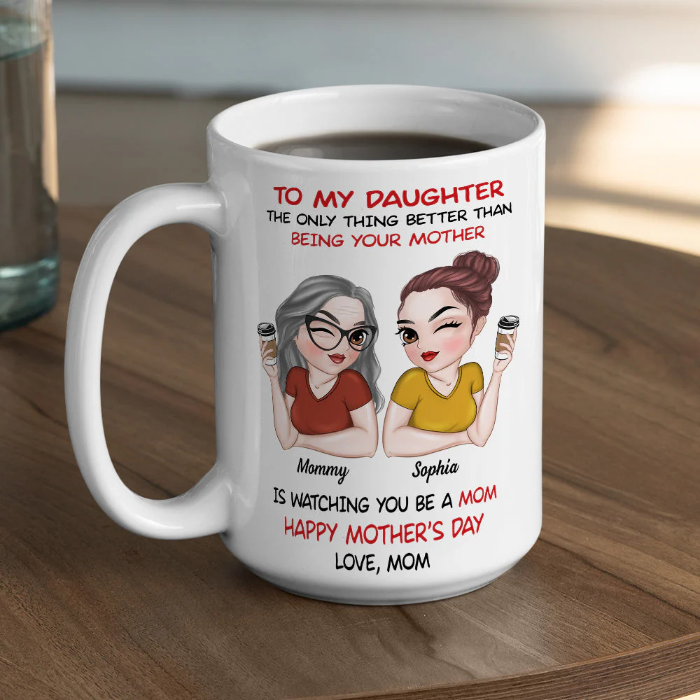 Personalized Ceramic Mug for Daughter, Cute Mom Daughter Coffee Characters, Happy Mother's Day, Unique Gift from Mom - Image 4