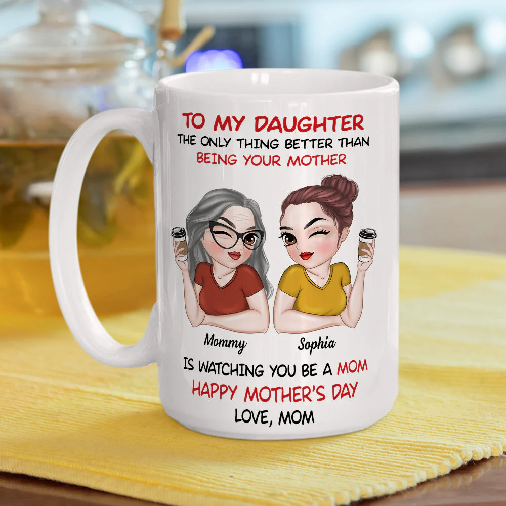 Personalized Ceramic Mug for Daughter, Cute Mom Daughter Coffee Characters, Happy Mother's Day, Unique Gift from Mom - Image 5