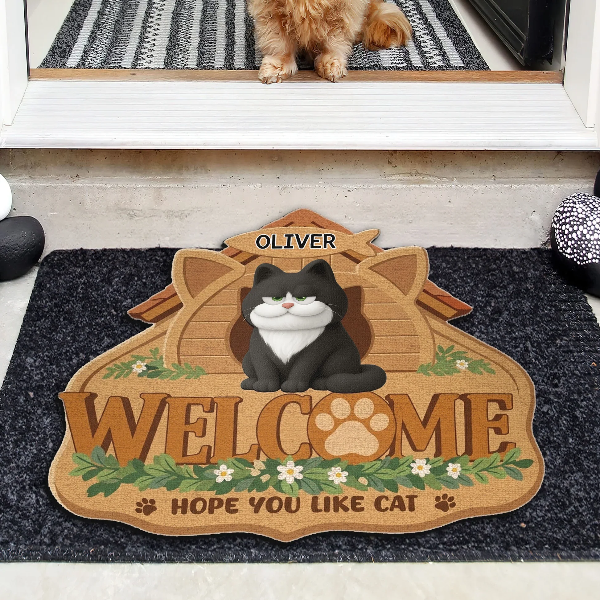 Personalized Shaped Doormat with Cat and Paw Print Welcome Home Gift for Cat Lovers, Cute Entryway Decor - Image 4