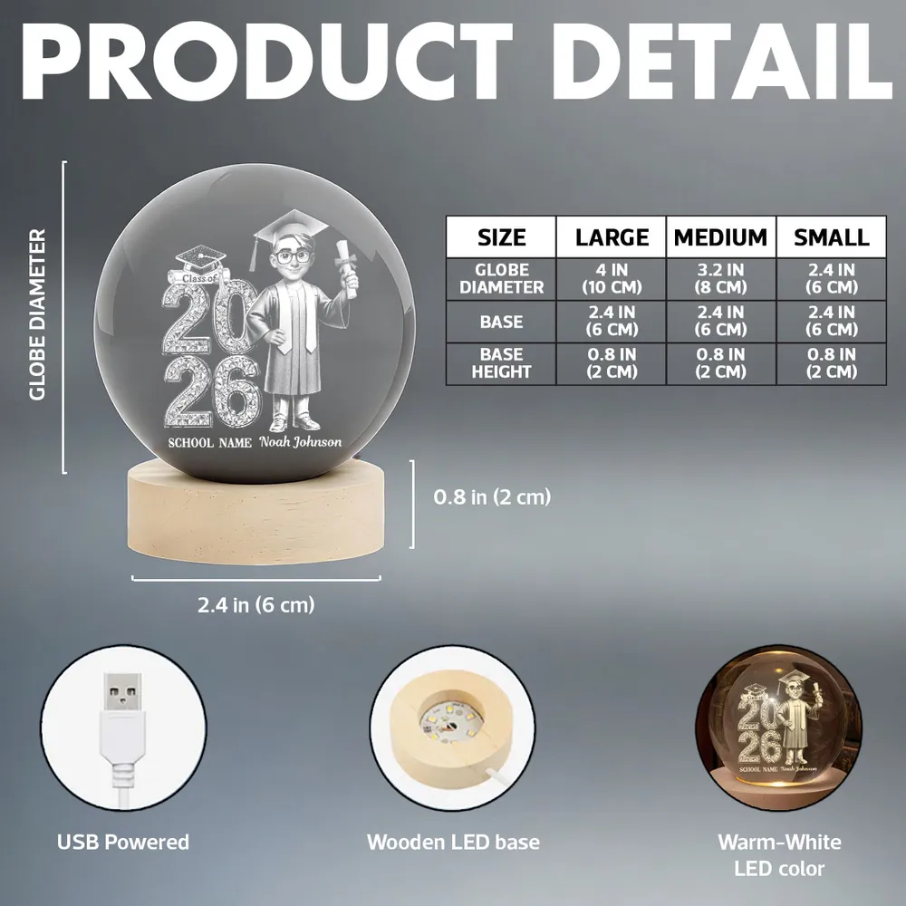 Personalized Globe Lamp Class Of Graduation Night Light, Unique Gift For Son or Daughter - Image 5